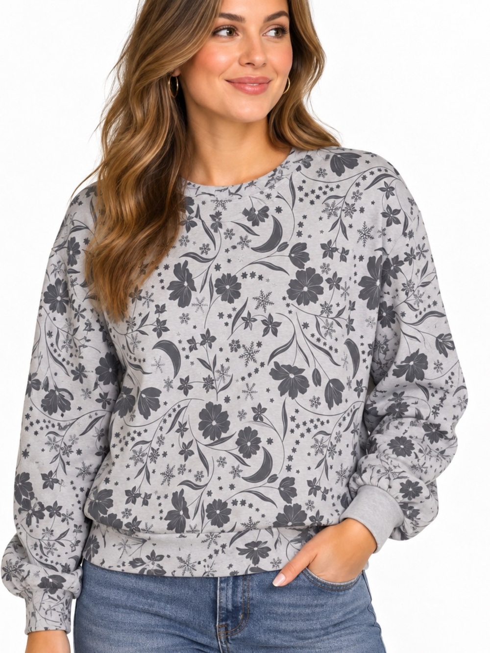 NWT LOFT Floral Celestial Moon Snowflake Sweatshirt M